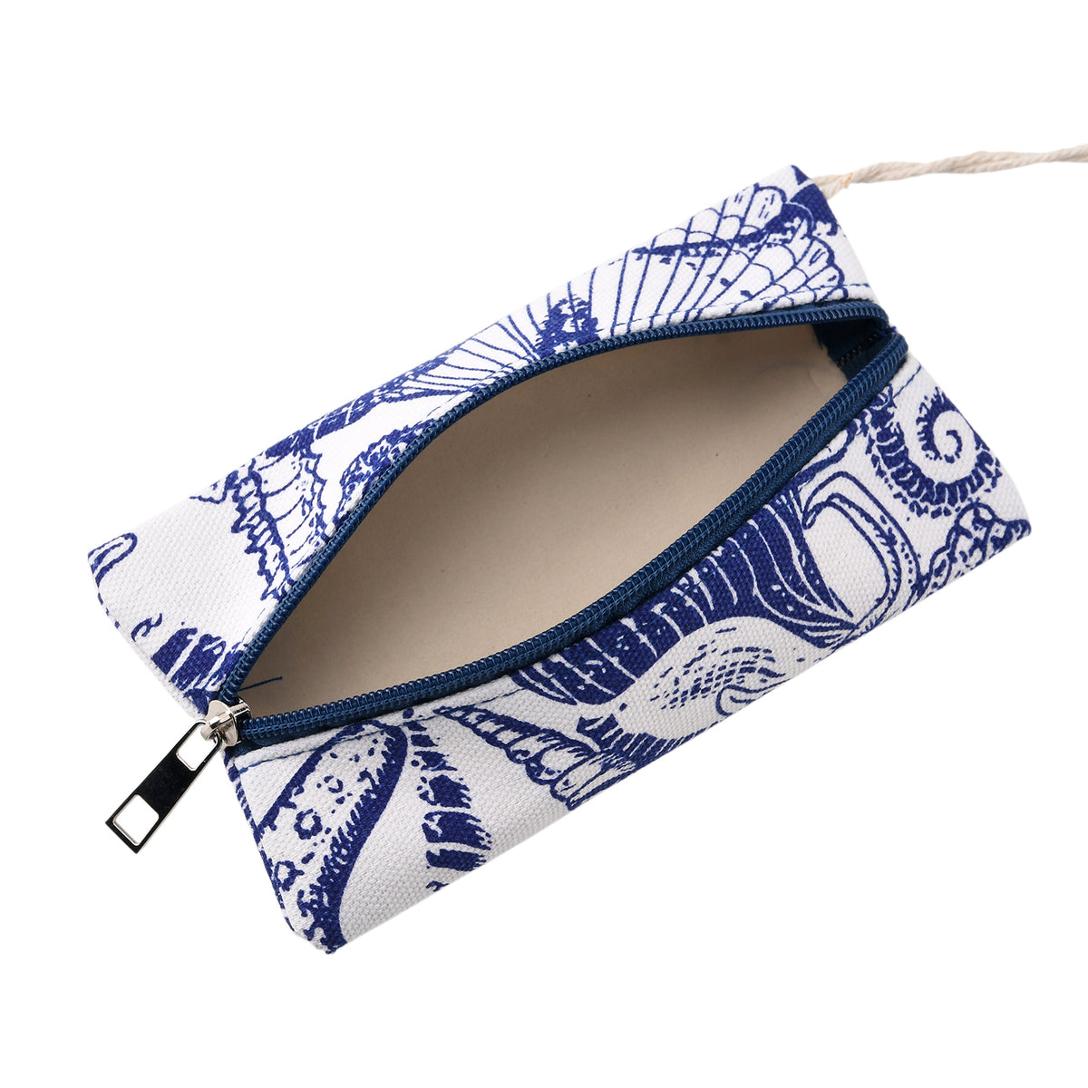 Seashell Print Tote Bag Set with Bamboo Handles - Blue V32515506 8