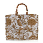 Seashell Print Tote Bag Set with Bamboo Handles - Coffee_8574570