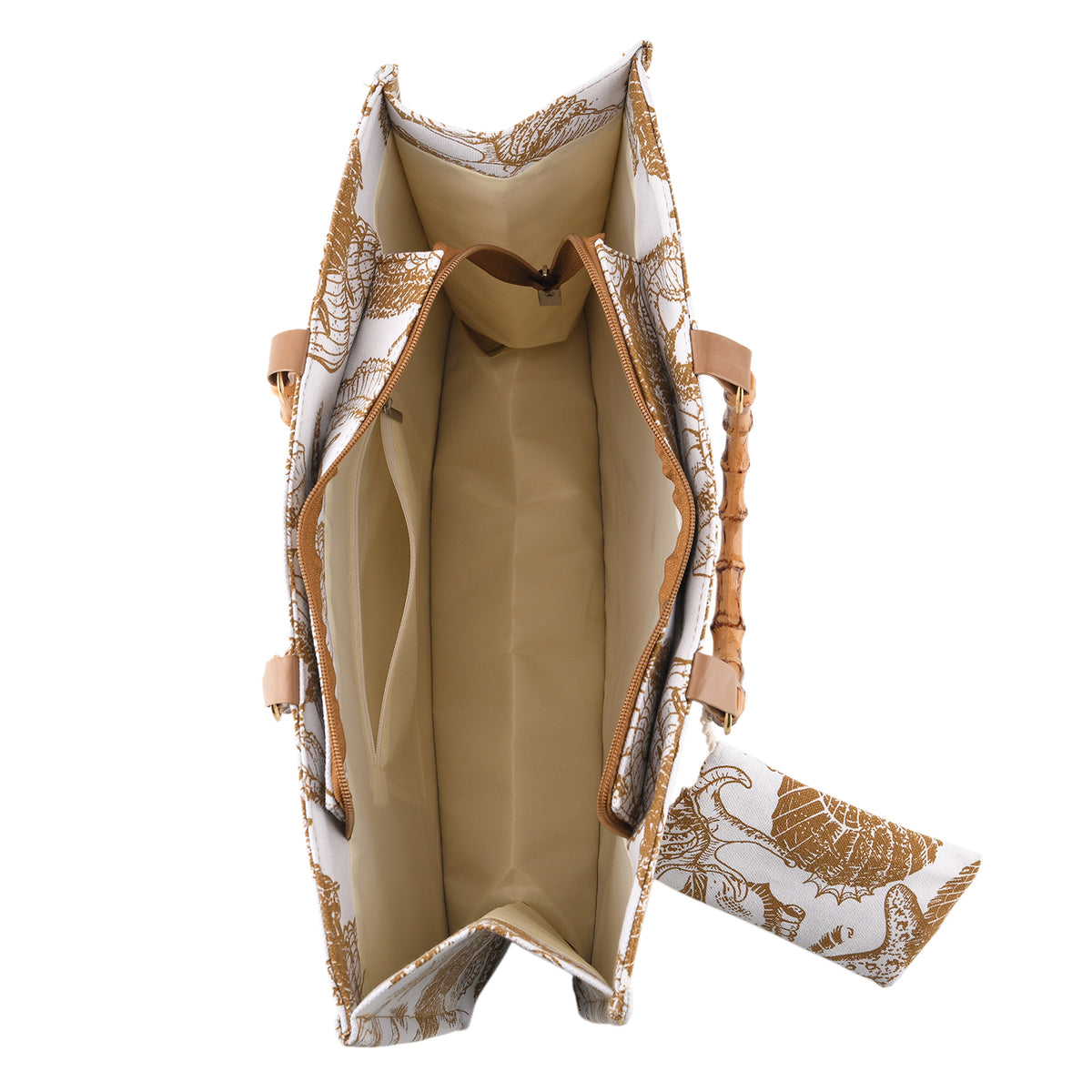 Seashell Print Tote Bag Set with Bamboo Handles - Coffee V32515261 6