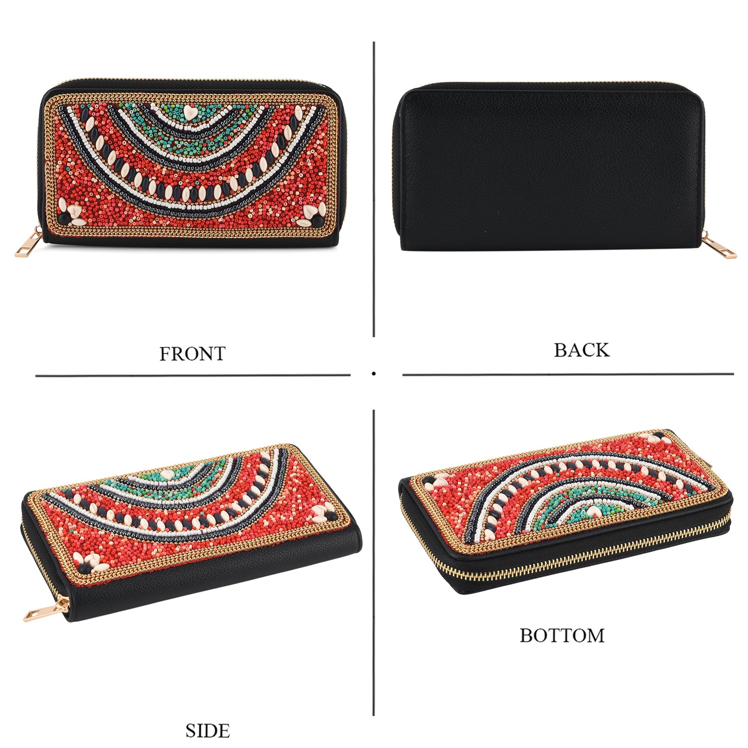 Beaded Evil Eye Zip-Around Continental Wallet - Red &amp; Multicolour 8574616 4