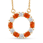 D'Joy - Natural Crimson Fire Opal & Moissanite Necklace (Size - 20) with Lobster Clasp in Yellow Gold Plated Sterling Silver_8574627