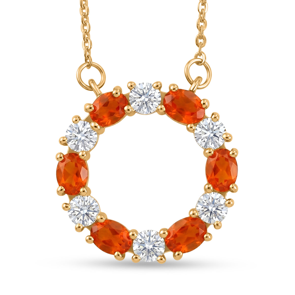 D'Joy - Natural Crimson Fire Opal &amp; Moissanite Necklace (Size - 20) with Lobster Clasp in Yellow Gold Plated Sterling Silver 8574627 0
