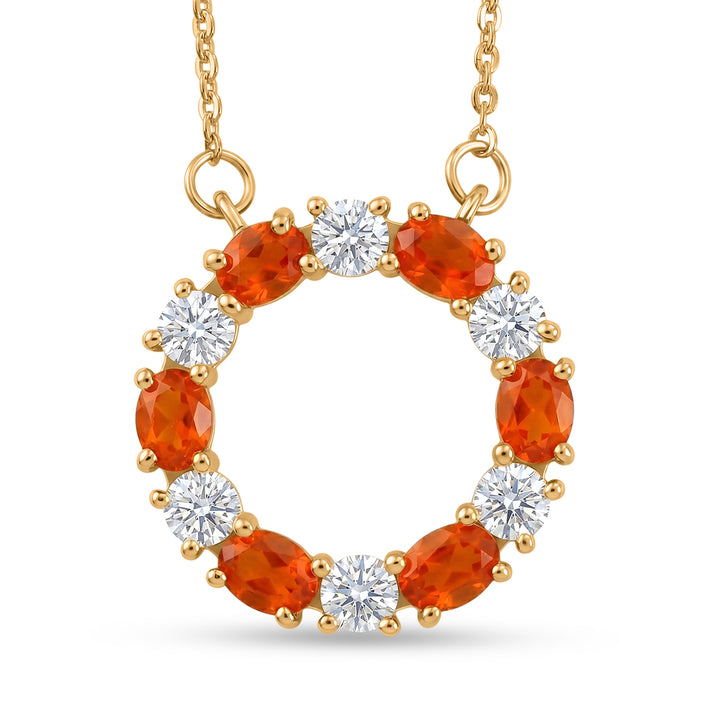 D'Joy - Natural Crimson Fire Opal &amp; Moissanite Necklace (Size - 20) with Lobster Clasp in Yellow Gold Plated Sterling Silver 8574627 1