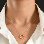 D'Joy - Natural Crimson Fire Opal & Moissanite Necklace (Size - 20) with Lobster Clasp in Yellow Gold Plated Sterling Silver_8574627_1