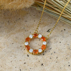 D'Joy - Natural Crimson Fire Opal & Moissanite Necklace (Size - 20) with Lobster Clasp in Yellow Gold Plated Sterling Silver_8574627_2