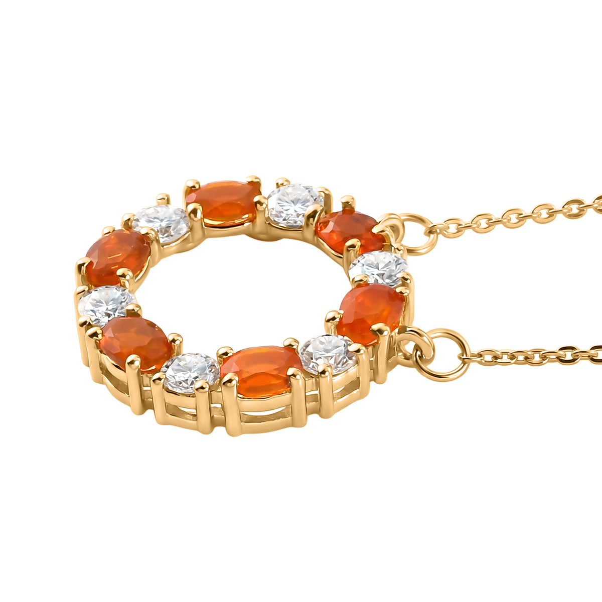 D'Joy - Natural Crimson Fire Opal &amp; Moissanite Necklace (Size - 20) with Lobster Clasp in Yellow Gold Plated Sterling Silver 8574627 4