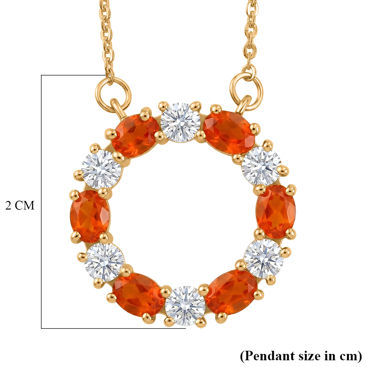 D'Joy - Natural Crimson Fire Opal &amp; Moissanite Necklace (Size - 20) with Lobster Clasp in Yellow Gold Plated Sterling Silver 8574627 6