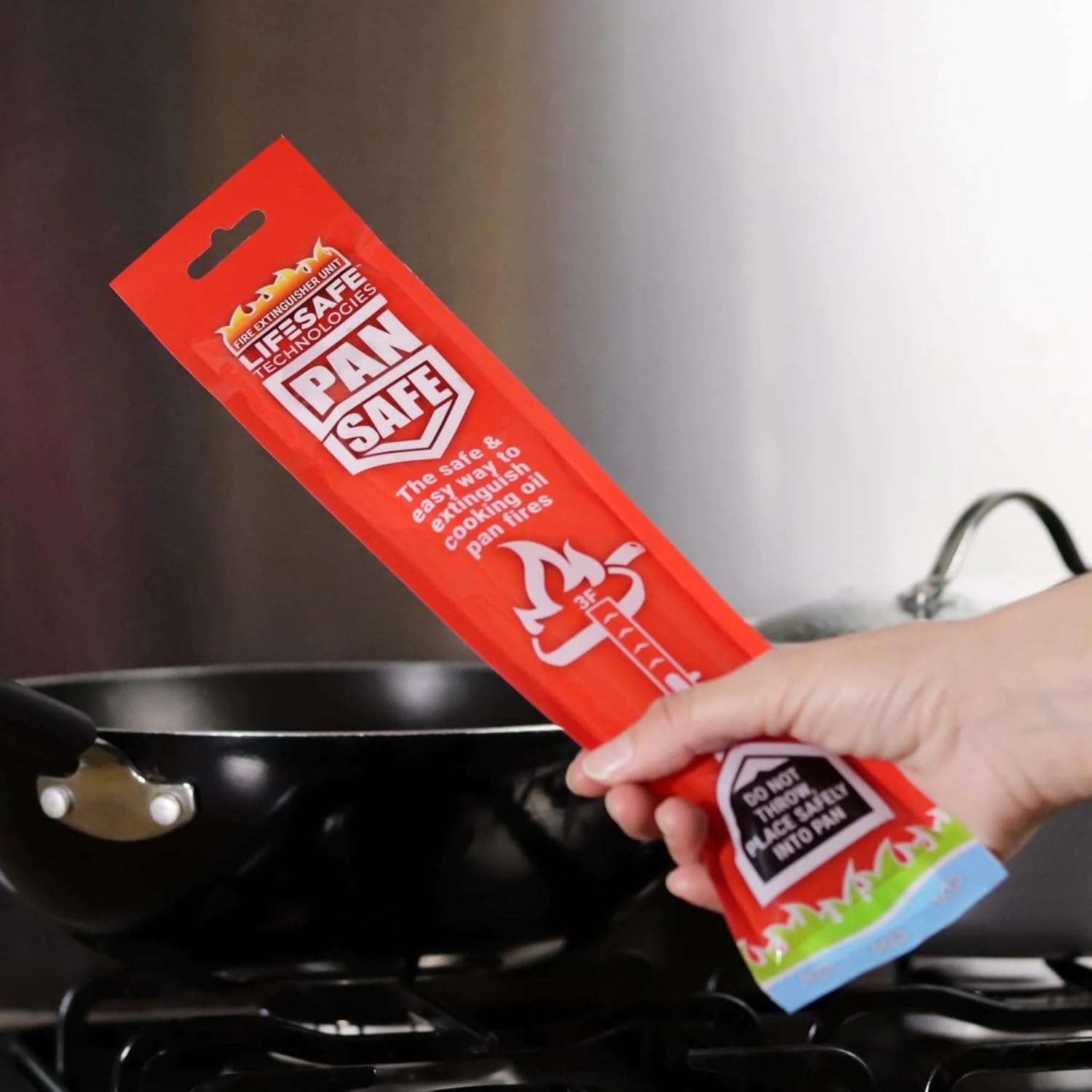 LifeSafe Technologies PanSafe Fire Extinguisher - Non Toxic Eco Friendly Kitchen Fire Safety Device - Premium Drop In Cooking Oil Sachet for Instant Pan Extinguishing - Red V32514879 1