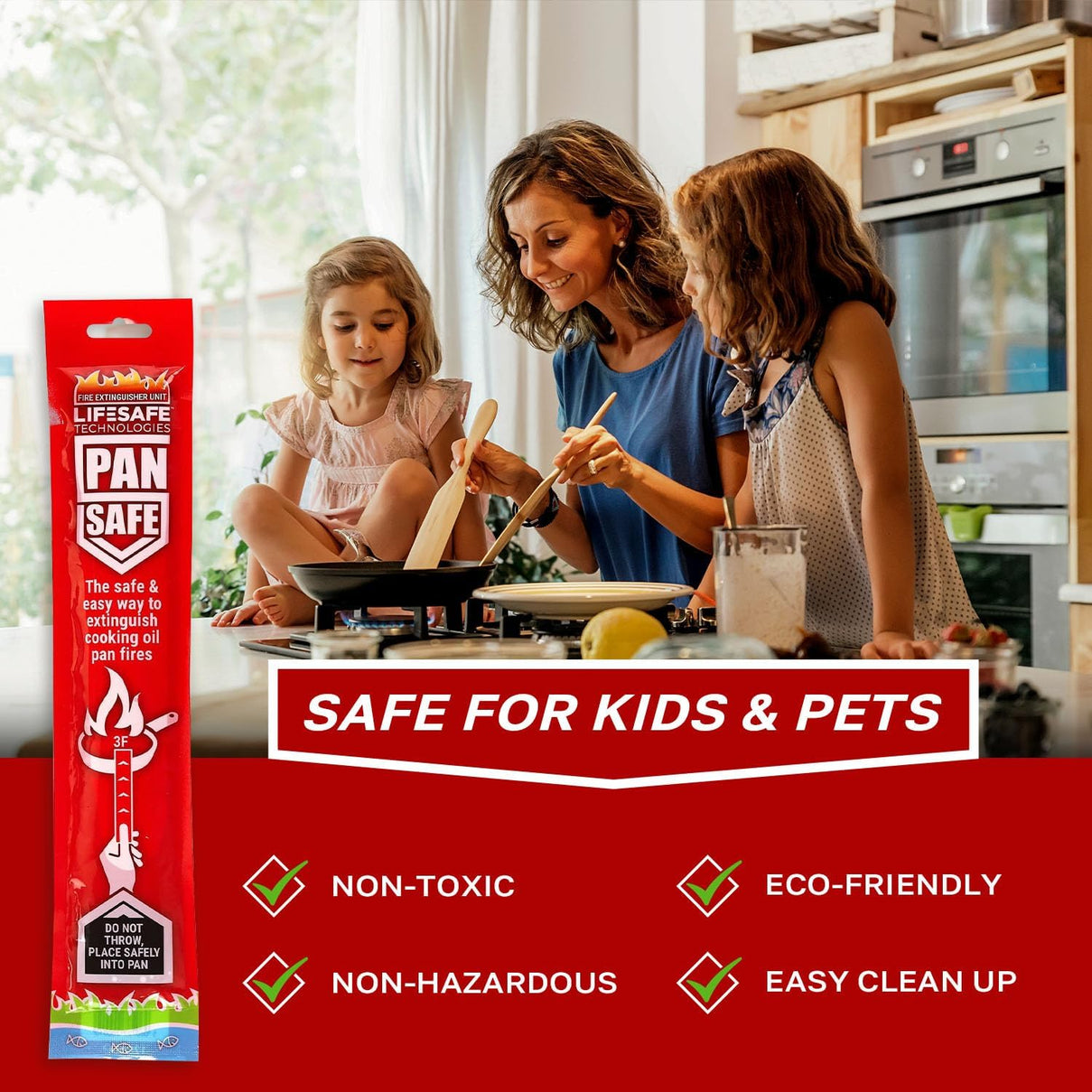 LifeSafe Technologies PanSafe Fire Extinguisher - Non Toxic Eco Friendly Kitchen Fire Safety Device - Premium Drop In Cooking Oil Sachet for Instant Pan Extinguishing - Red V32514879 2