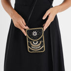 Flower Pattern Beaded Phone Crossbody Bag with Adjustable Strap - Black_8574663_3