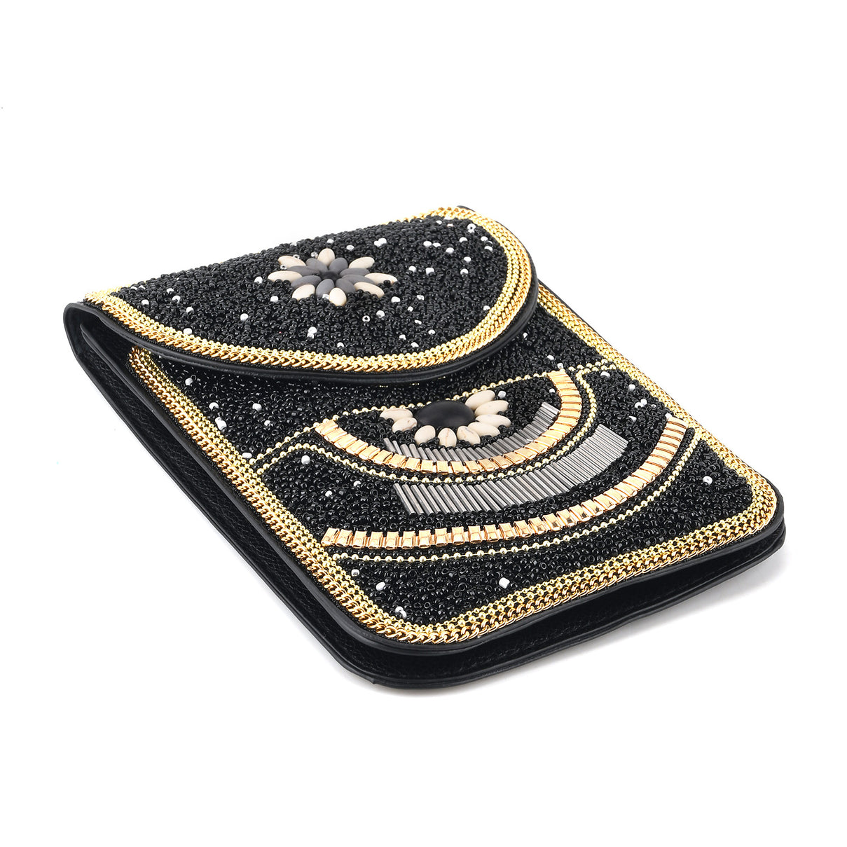 Flower Pattern Beaded Phone Crossbody Bag with Adjustable Strap - Black 8574663 5
