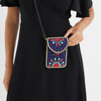Multicolour Beaded Flower Embroidery Phone Crossbody Bag with Adjustable Strap - Black_8574685_3