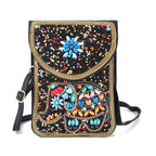Multicolour Beaded Elephant Embroidery Phone Crossbody Bag with Adjustable Strap - Black_8574686
