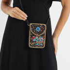 Multicolour Beaded Elephant Embroidery Phone Crossbody Bag with Adjustable Strap - Black_8574686_3