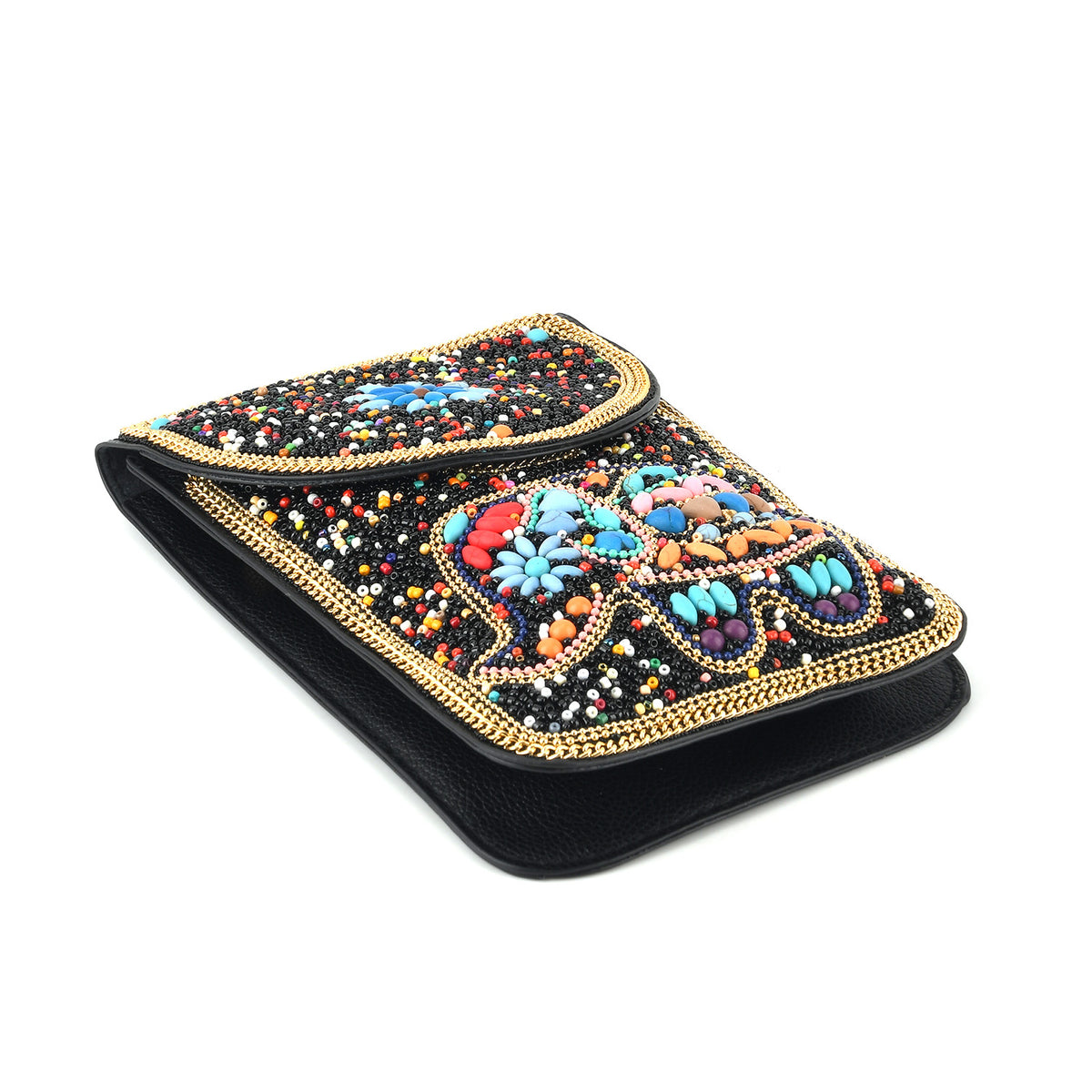 Multicolour Beaded Elephant Embroidery Phone Crossbody Bag with Adjustable Strap - Black V32754972 6