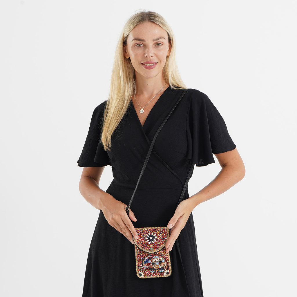 Multicolour Beaded Elephant Embroidery Phone Crossbody Bag with Adjustable Strap_8574688_2