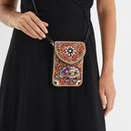 Multicolour Beaded Elephant Embroidery Phone Crossbody Bag with Adjustable Strap_8574688_3