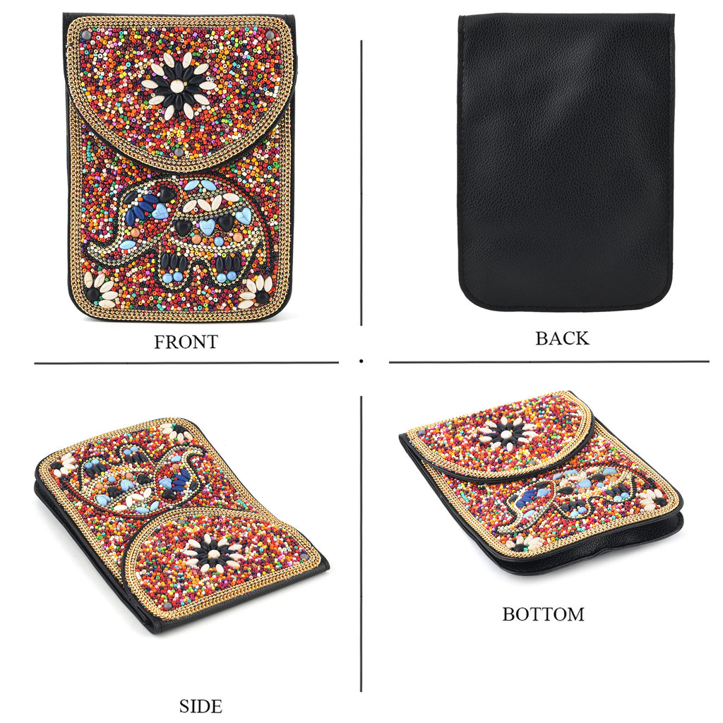 Multicolour Beaded Elephant Embroidery Phone Crossbody Bag with Adjustable Strap_8574688_4