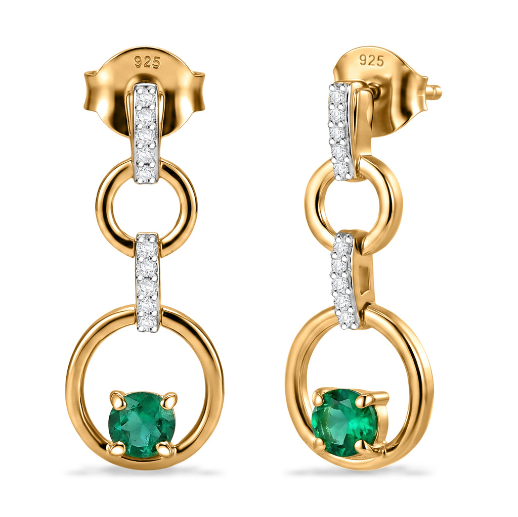 Luxuriant - AAA Lab Grown Columbian Emerald & Lab Grown Diamond (SI/G-H) Dangling Earring with Push Back in 18K Vermeil Yellow Gold Plated Sterling Silver 0.60 Ct._8574701