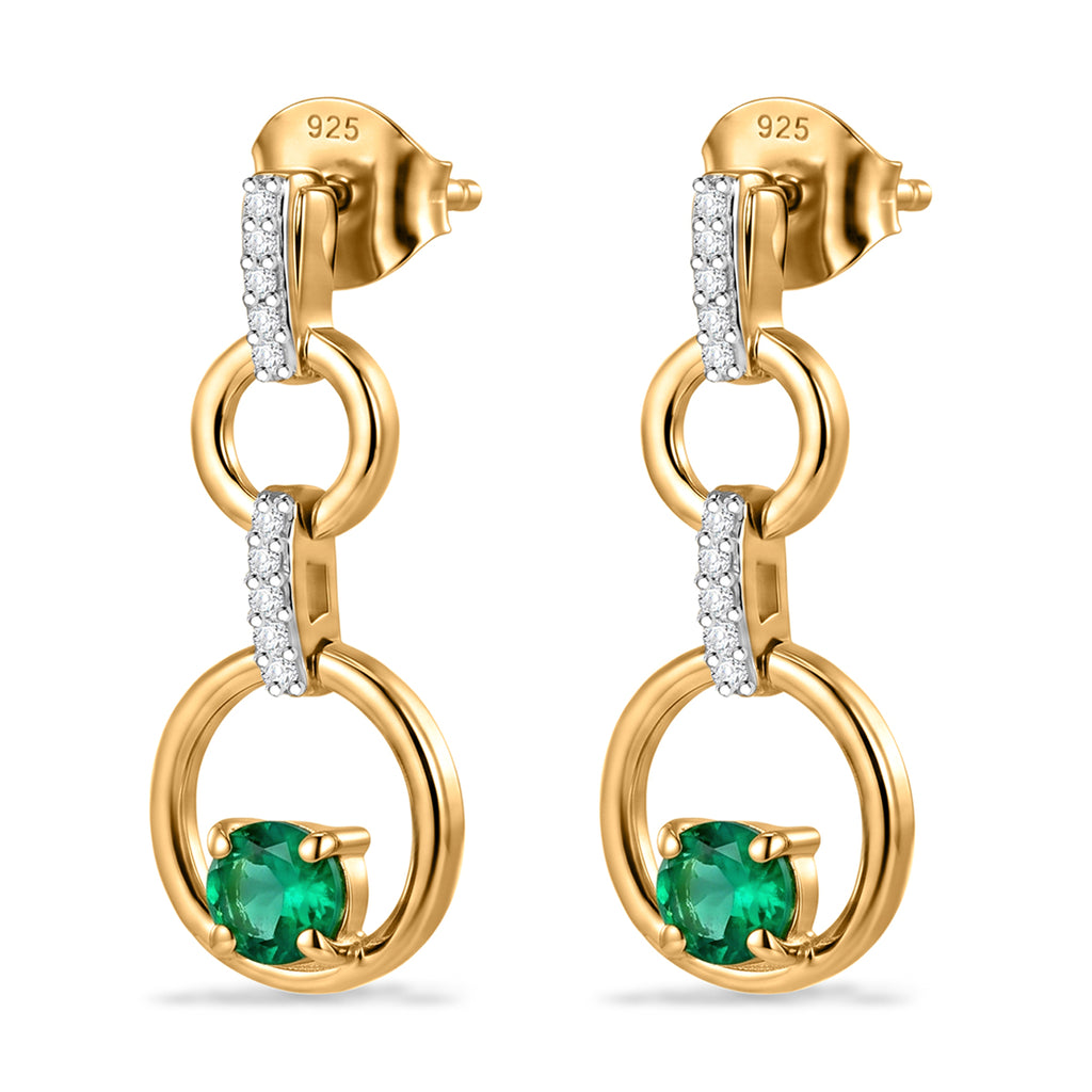 Luxuriant - AAA Lab Grown Columbian Emerald & Lab Grown Diamond (SI/G-H) Dangling Earring with Push Back in 18K Vermeil Yellow Gold Plated Sterling Silver 0.60 Ct._8574701_3