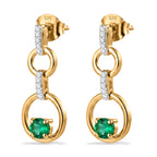 Luxuriant - AAA Lab Grown Columbian Emerald & Lab Grown Diamond (SI/G-H) Dangling Earring with Push Back in 18K Vermeil Yellow Gold Plated Sterling Silver 0.60 Ct._8574701_3