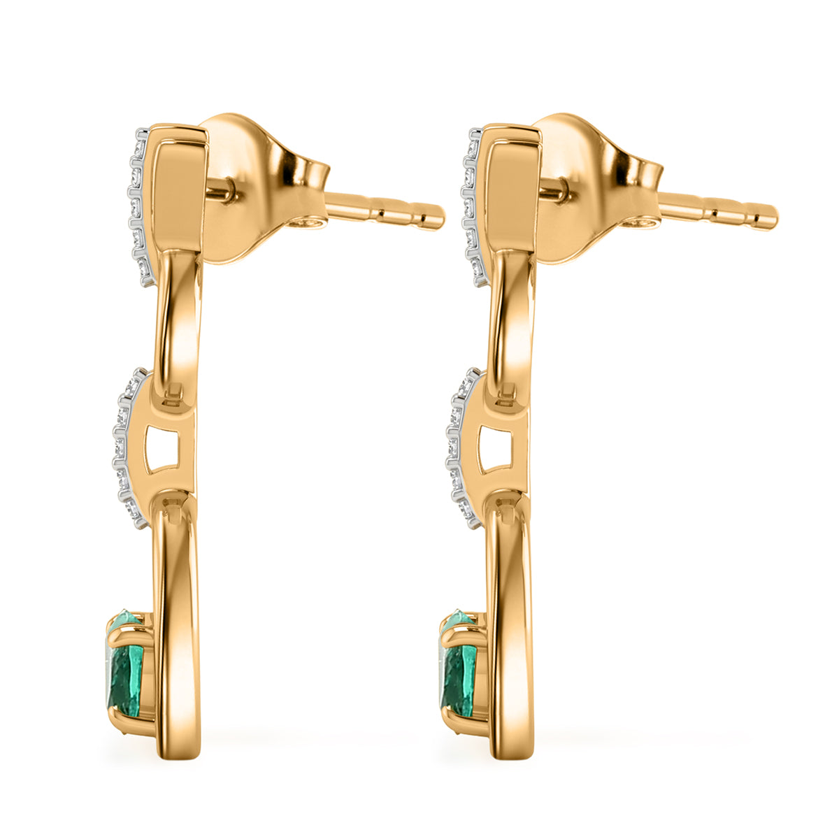 Luxuriant - AAA Lab Grown Columbian Emerald &amp; Lab Grown Diamond (SI/G-H) Dangling Earring with Push Back in 18K Vermeil Yellow Gold Plated Sterling Silver 0.60 Ct. V32514945 5