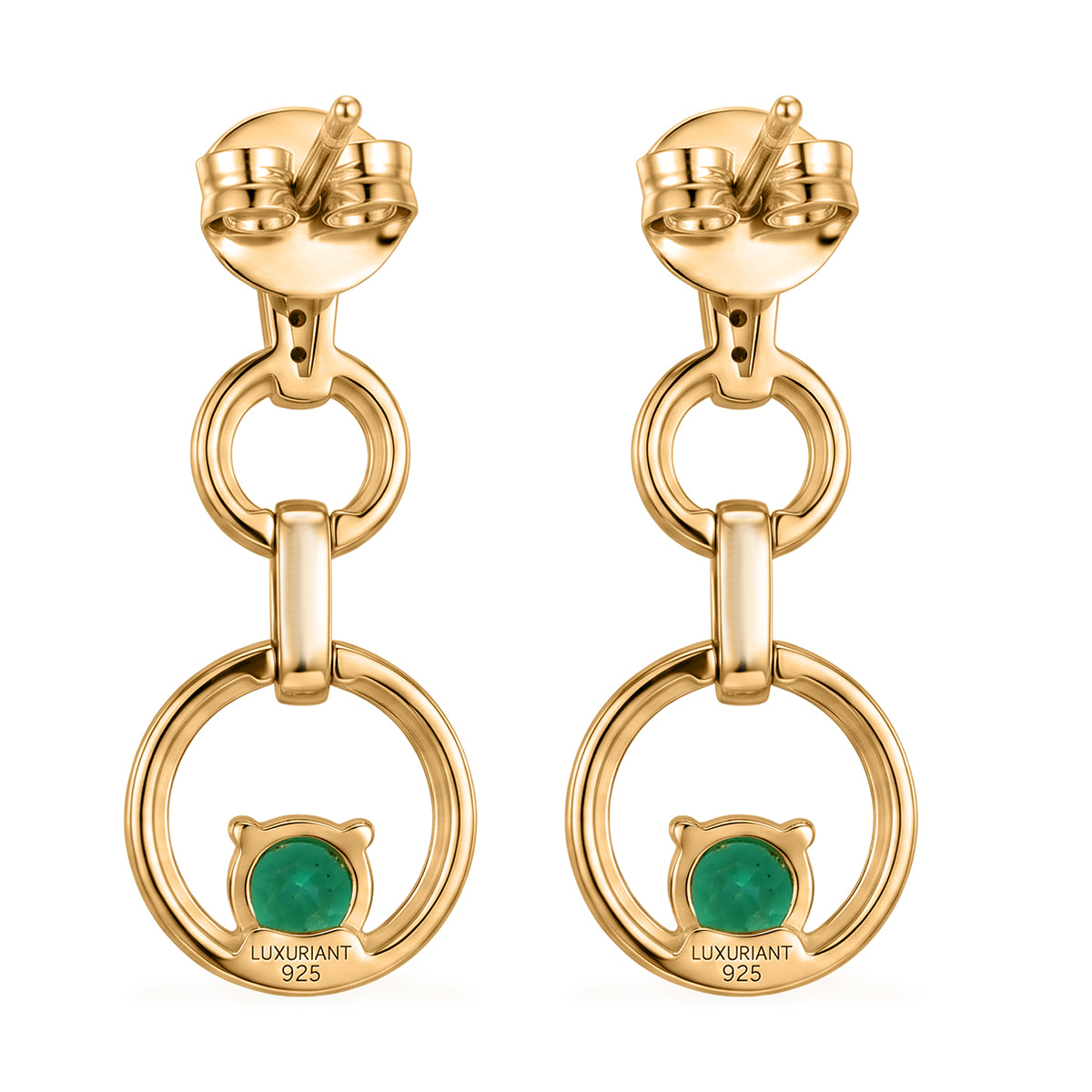Luxuriant - AAA Lab Grown Columbian Emerald &amp; Lab Grown Diamond (SI/G-H) Dangling Earring with Push Back in 18K Vermeil Yellow Gold Plated Sterling Silver 0.60 Ct. V32514945 6