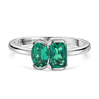 Luxuriant - AAA Lab Grown Columbian Emerald Toi-et-Moi Ring in Rhodium Overlay Sterling Silver_8574702