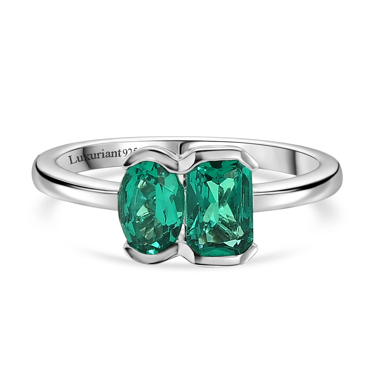 Luxuriant - AAA Lab Grown Columbian Emerald Toi-et-Moi Ring in Rhodium Overlay Sterling Silver 8574702 0