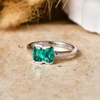 Luxuriant - AAA Lab Grown Columbian Emerald Toi-et-Moi Ring in Rhodium Overlay Sterling Silver_8574702_2