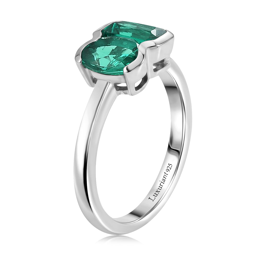 Luxuriant - AAA Lab Grown Columbian Emerald Toi-et-Moi Ring in Rhodium Overlay Sterling Silver_8574702_3