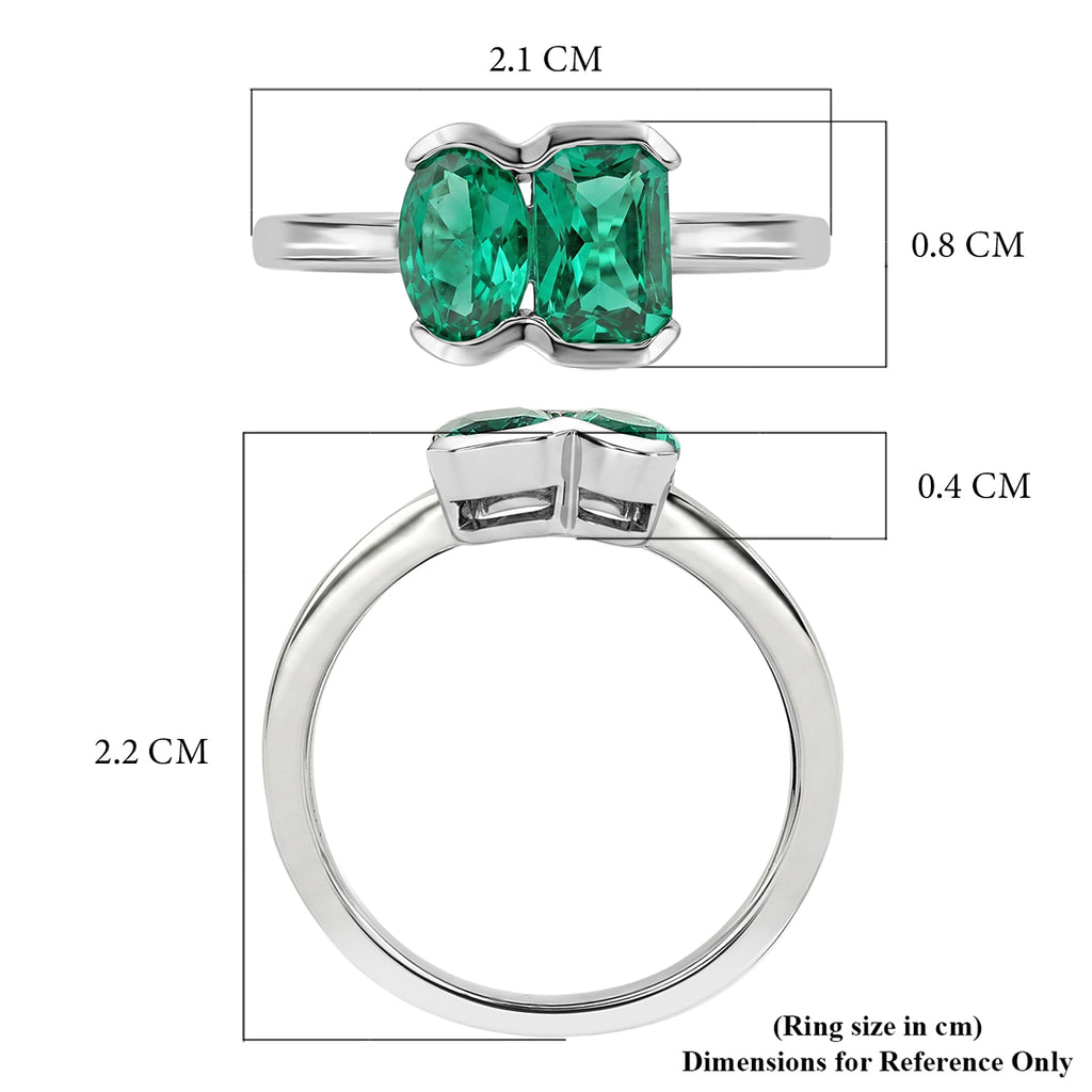Luxuriant - AAA Lab Grown Columbian Emerald Toi-et-Moi Ring in Rhodium Overlay Sterling Silver_8574702_5