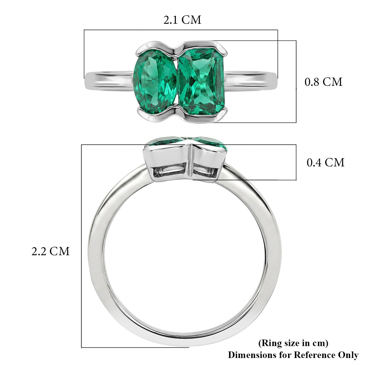Luxuriant - AAA Lab Grown Columbian Emerald Toi-et-Moi Ring in Rhodium Overlay Sterling Silver 8574702 6