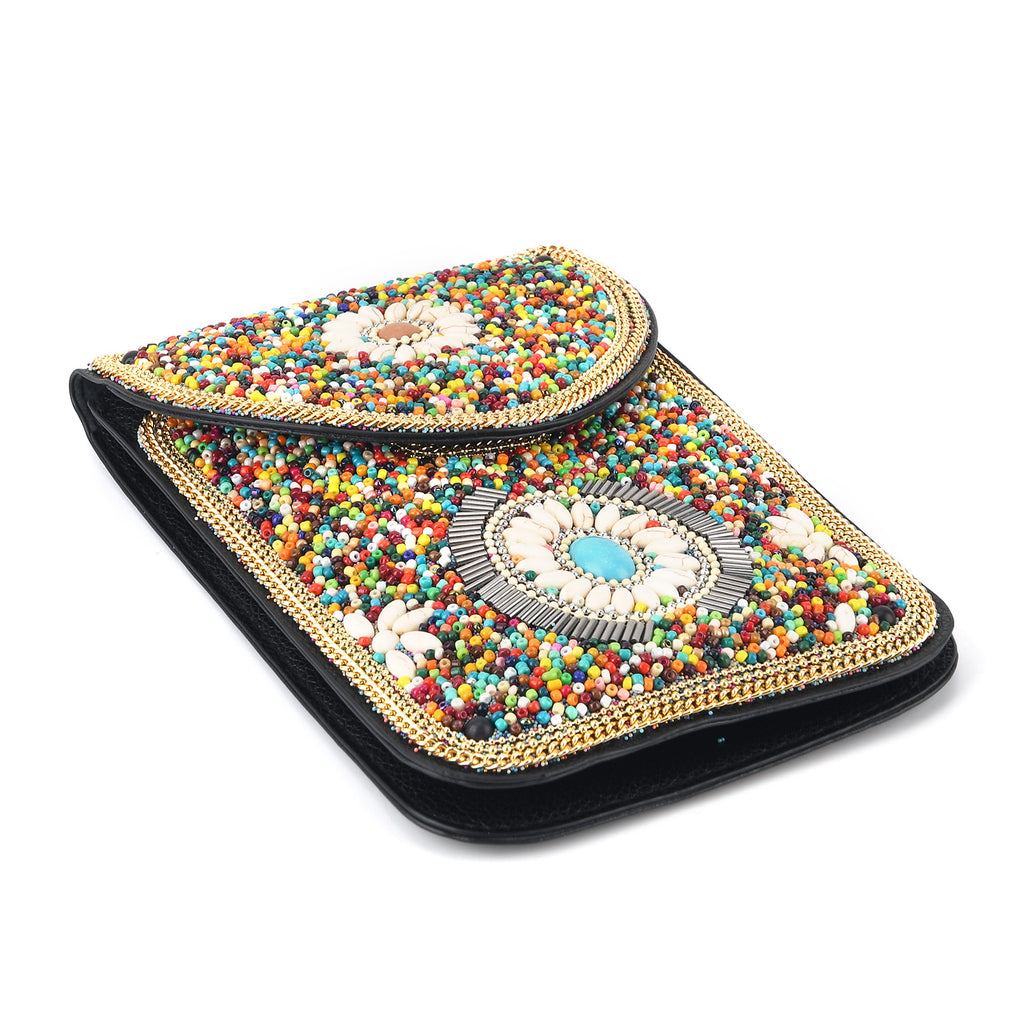 Multicolour Beaded Floral Embroidery Phone Crossbody Bag with Adjustable Strap_8574704_6