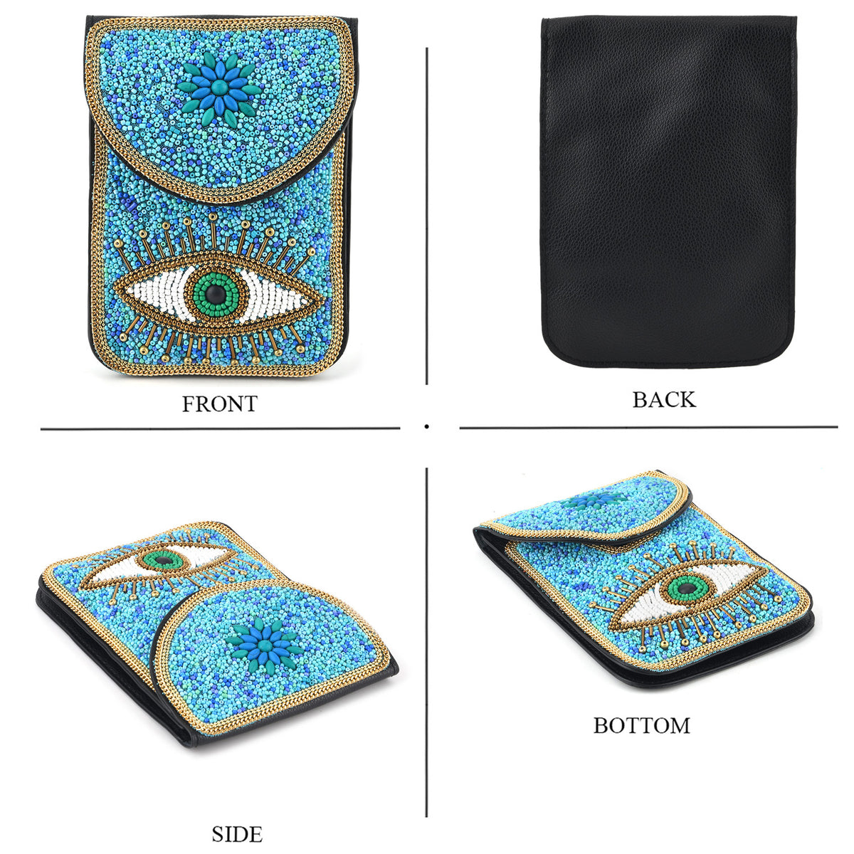 Evil Eye Beaded Phone Crossbody Bag with Adjustable Strap - Blue V32520232 4
