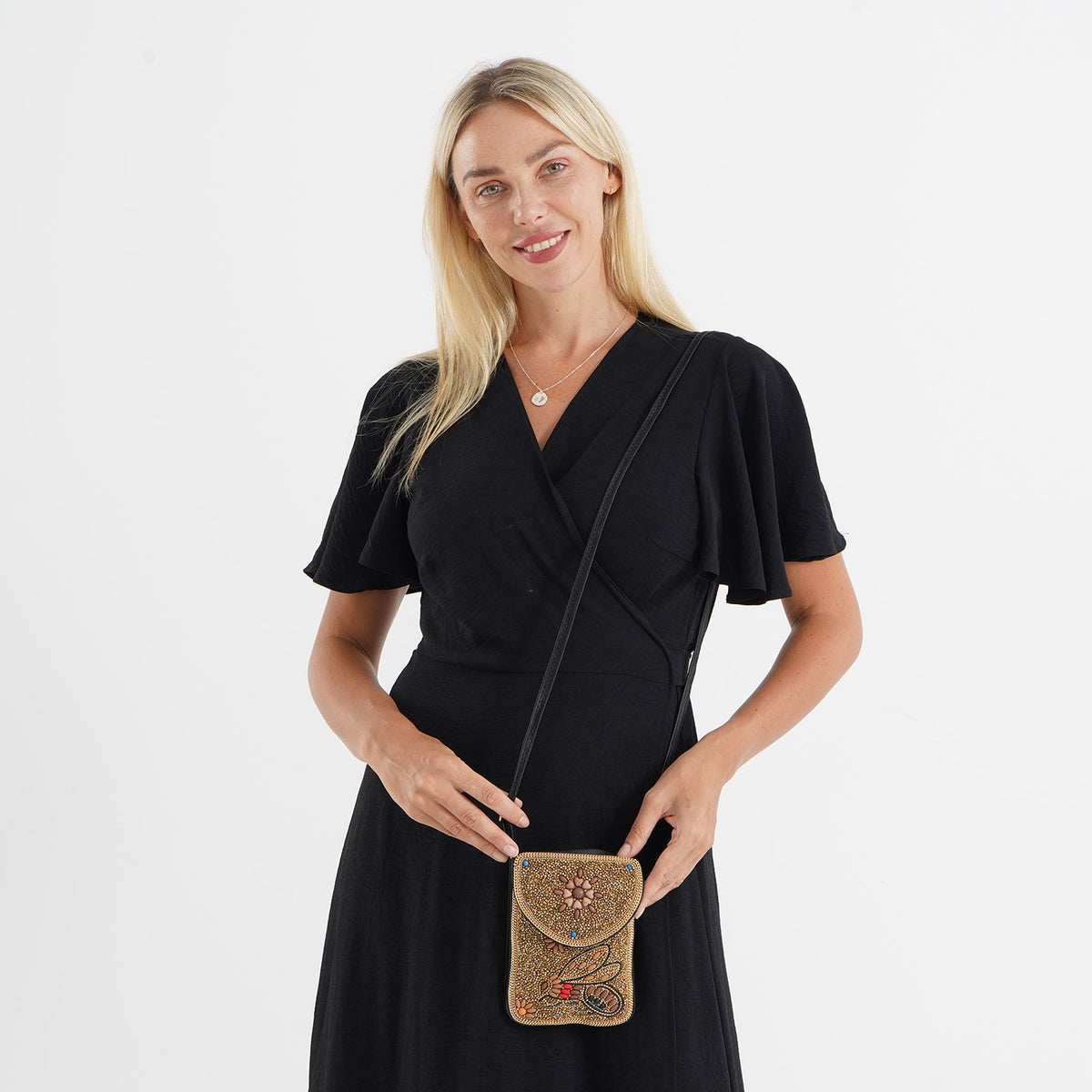 Multicolour Beaded Bee Pattern Embroidery Phone Crossbody Bag with Adjustable Strap - Gold V32747411 2