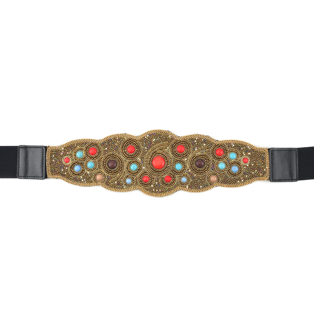 Vintage Gemstone Embellished Elasticated Stretch Waist Belt (100 cm) - Gold &amp; Multi-Colour V32576219 6