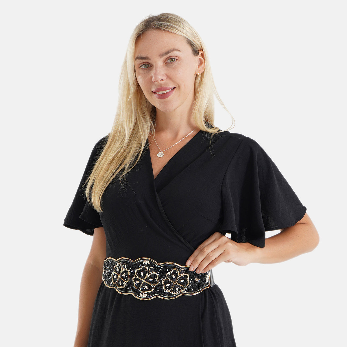 Vintage Multi-colour Stone Embellished Elasticated Stretch Waist Belt (100 cm) - Black, Gold &amp; White V32576220 3