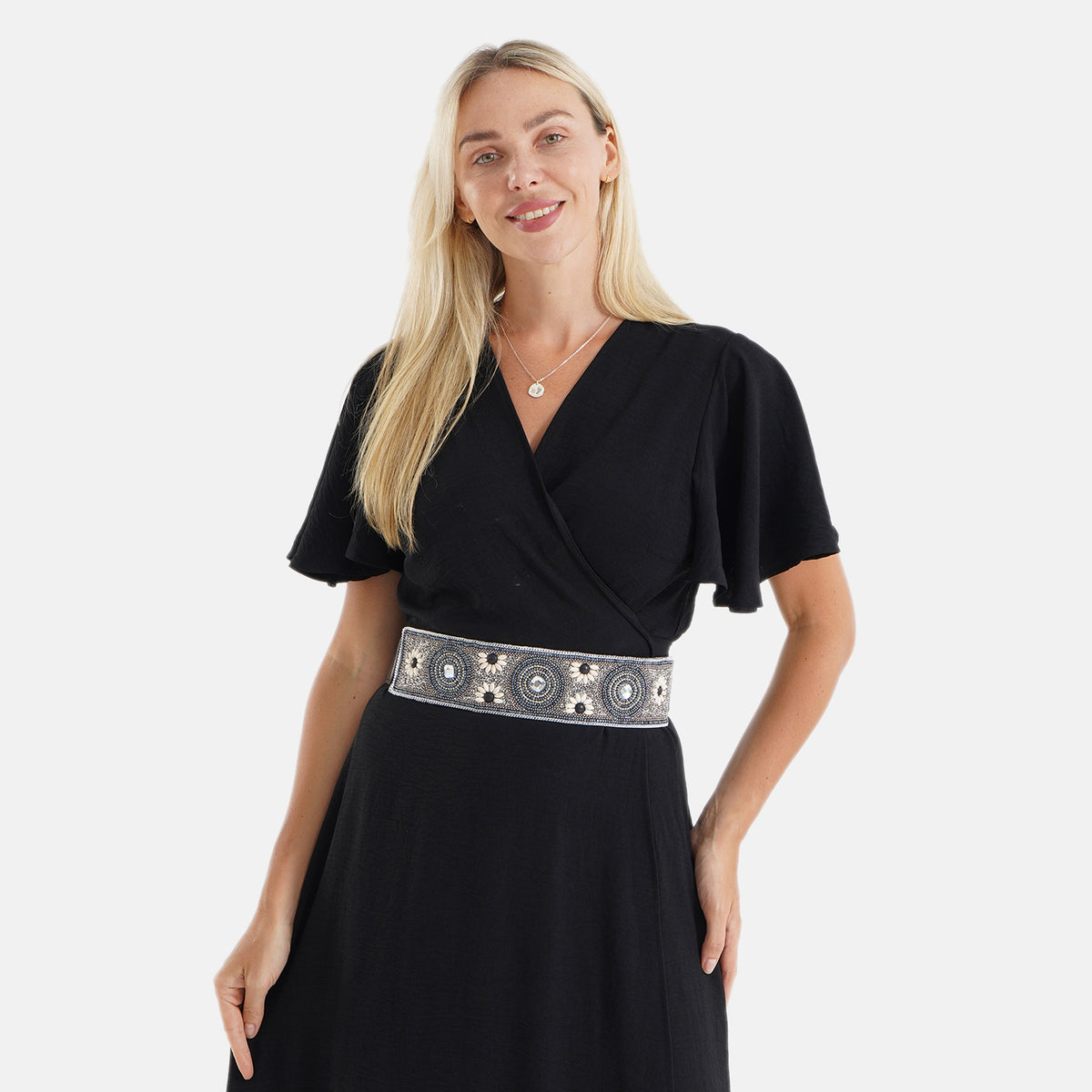 Vintage Multi-colour Stone Embellished Elasticated Stretch Waist Belt (100 cm) - Black &amp; White V32582375 2
