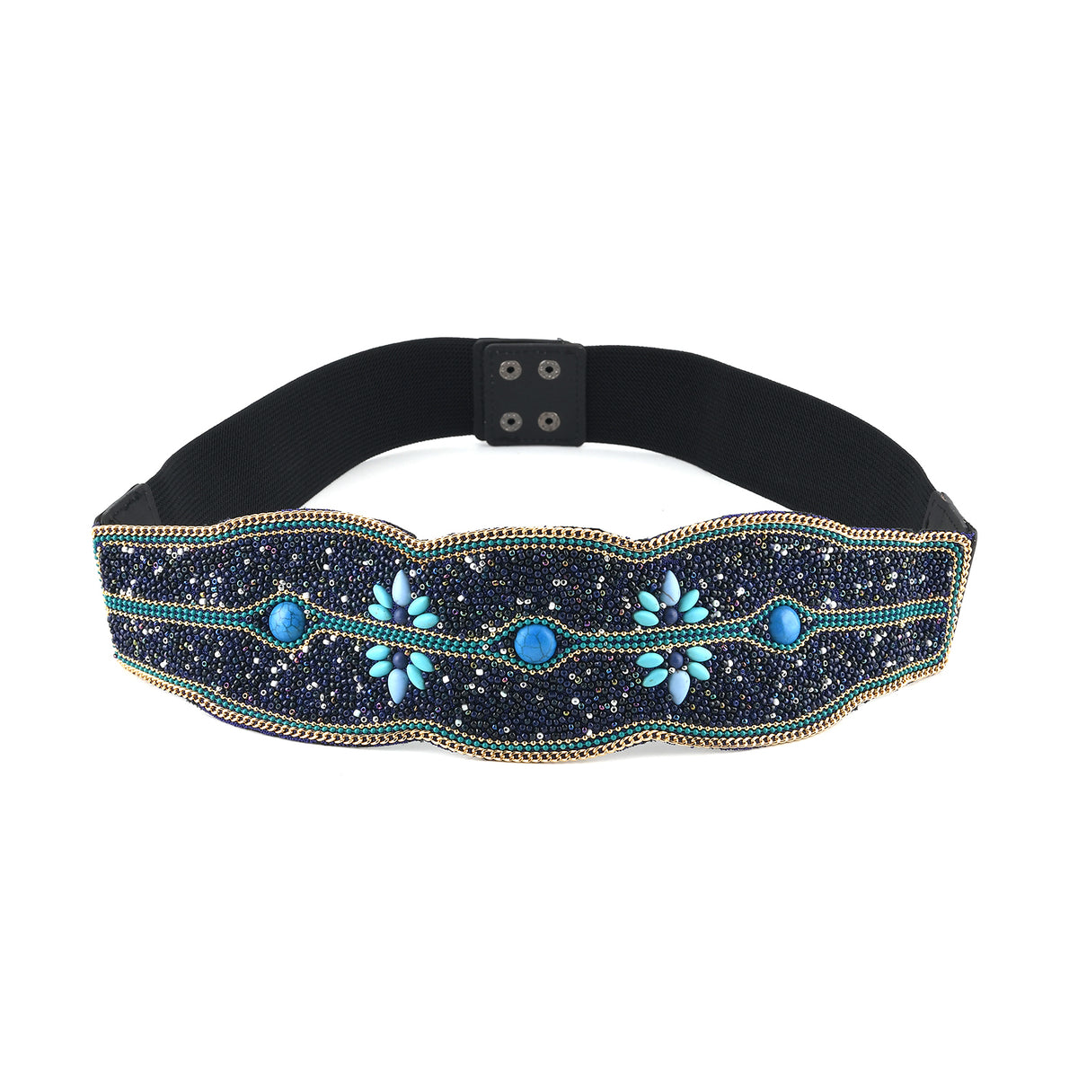 Vintage Multi-colour Stone Embellished Elasticated Stretch Waist Belt (100 cm) - Blue V32576740 0
