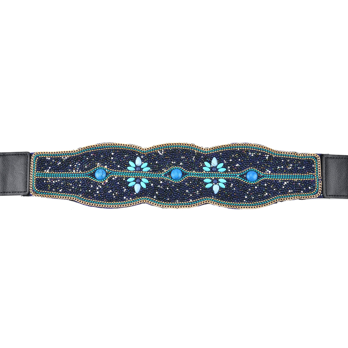 Vintage Multi-colour Stone Embellished Elasticated Stretch Waist Belt (100 cm) - Blue V32576740 6