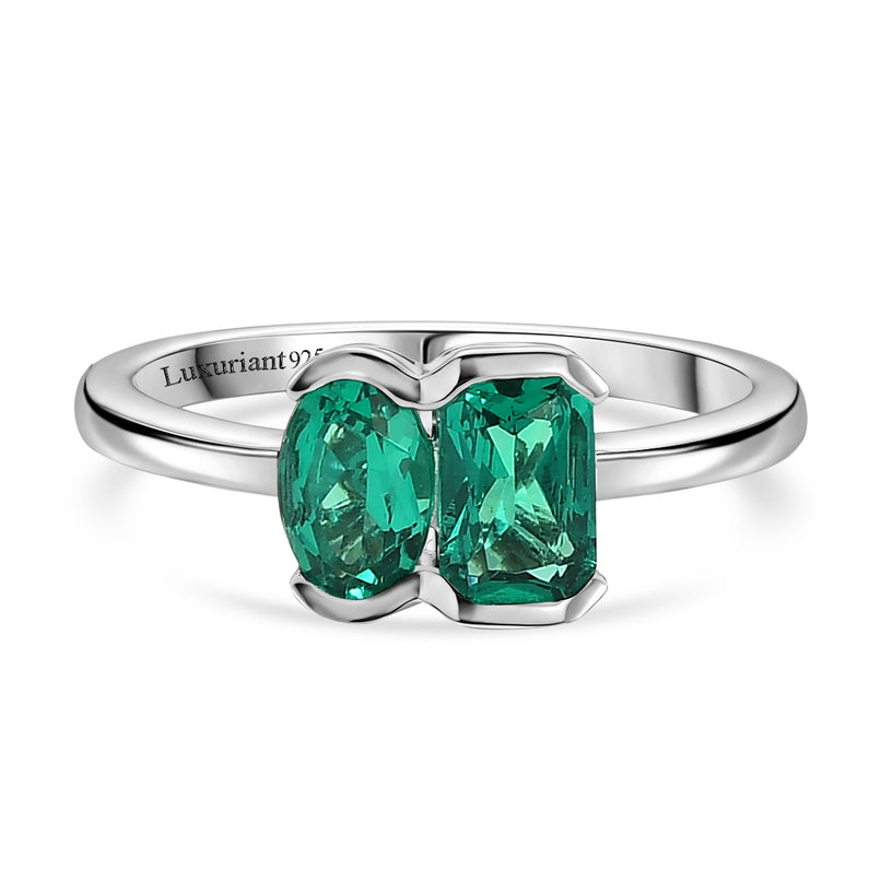 Luxuriant - AAA Lab Grown Columbian Emerald Toi-et-Moi Ring in Rhodium Overlay Sterling Silver_8574734