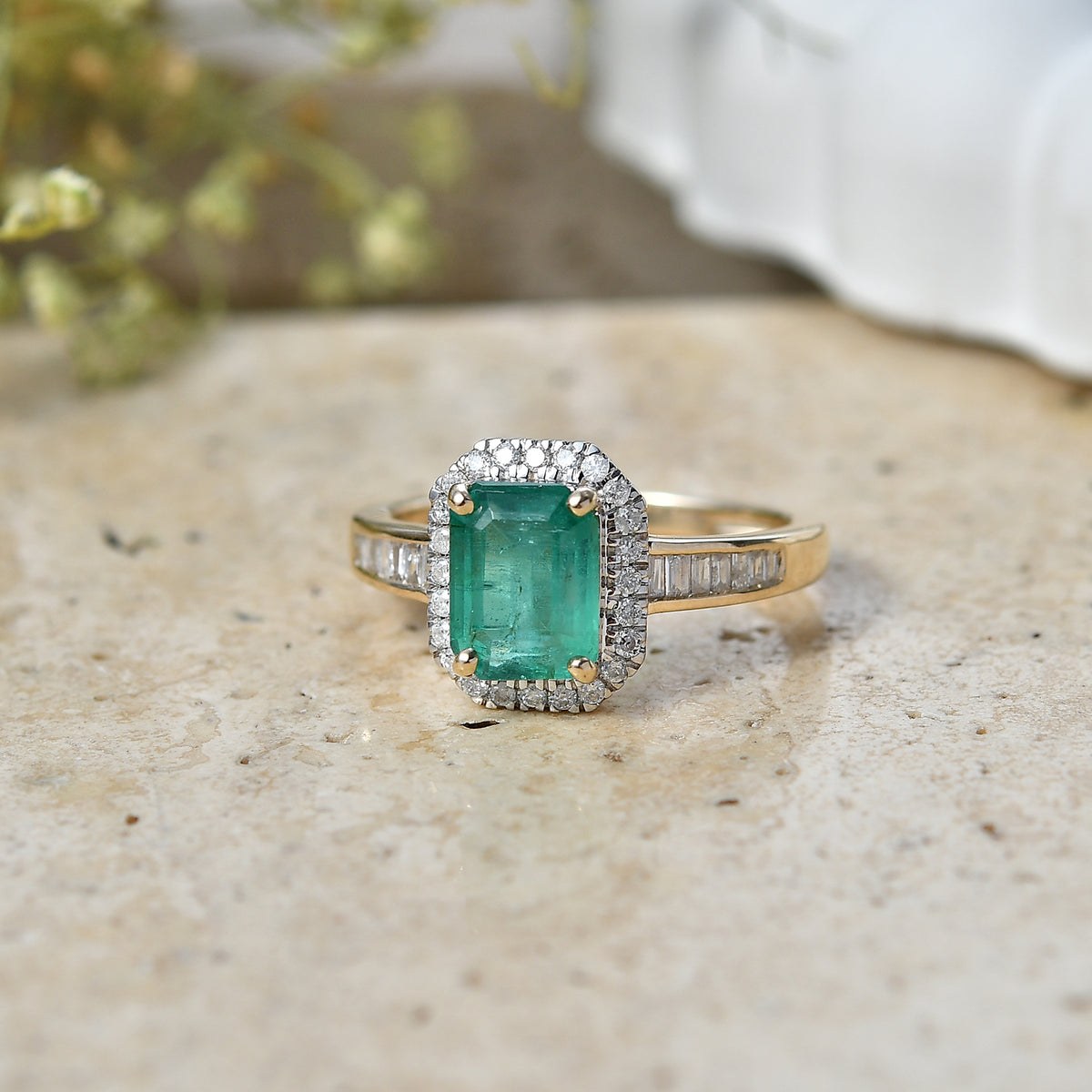9K Yellow Gold AAA Premium Zambian Emerald &amp; White Diamond Halo Ring 1.87 Ct. V32536333 3