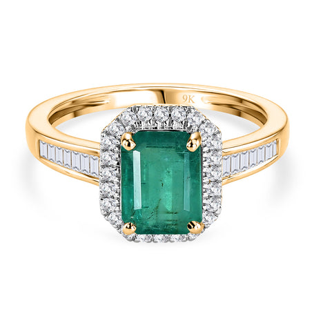 9K Yellow Gold AAA Premium Zambian Emerald &amp; White Diamond Halo Ring 1.87 Ct. V32522497 1
