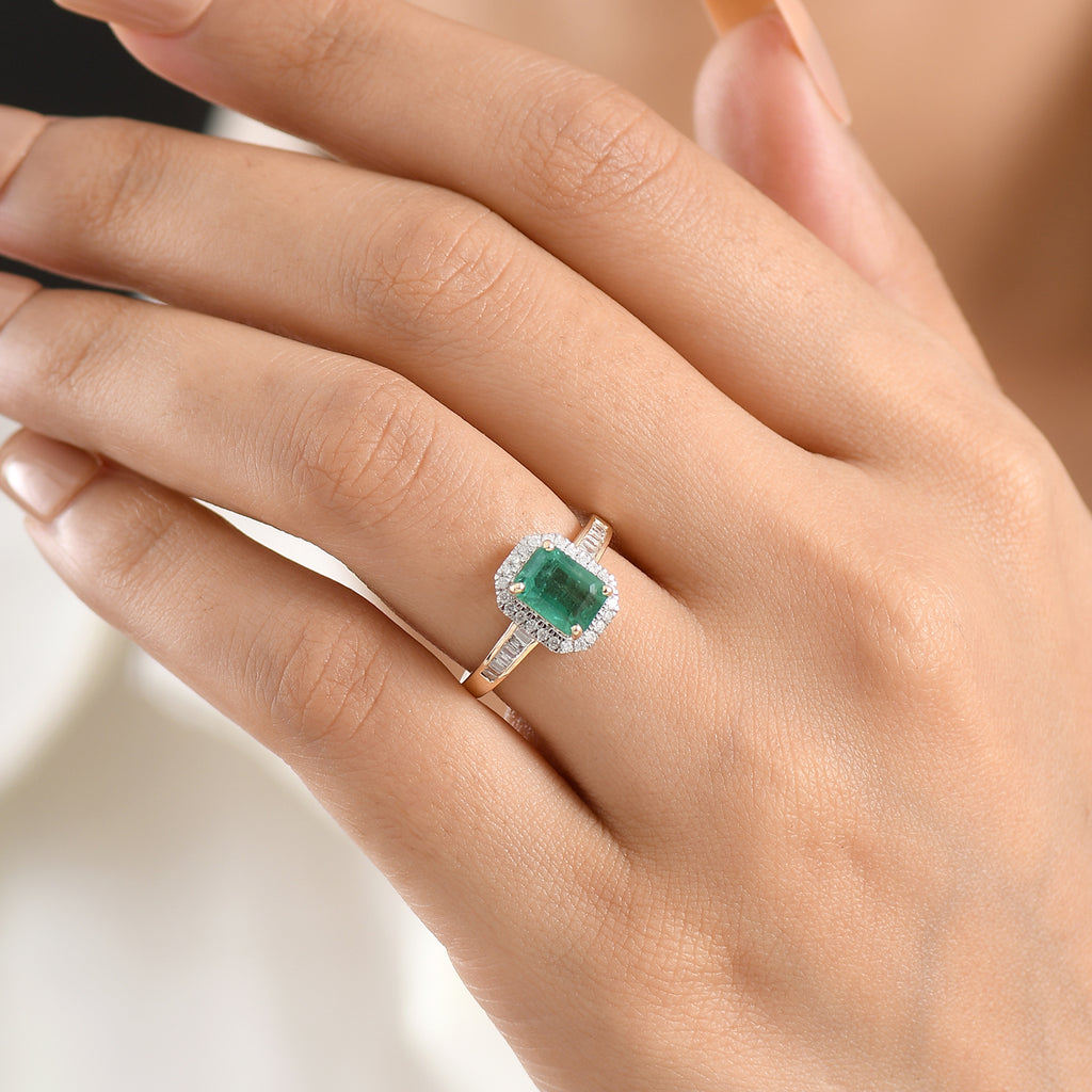 MIDNIGHT SPECIAL - 9K Yellow Gold AAA Premium Zambian Emerald & White Diamond Halo Ring 1.87 Ct._8574967_1