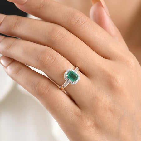 9K Yellow Gold AAA Premium Zambian Emerald &amp; White Diamond Halo Ring 1.87 Ct. V32522497 2