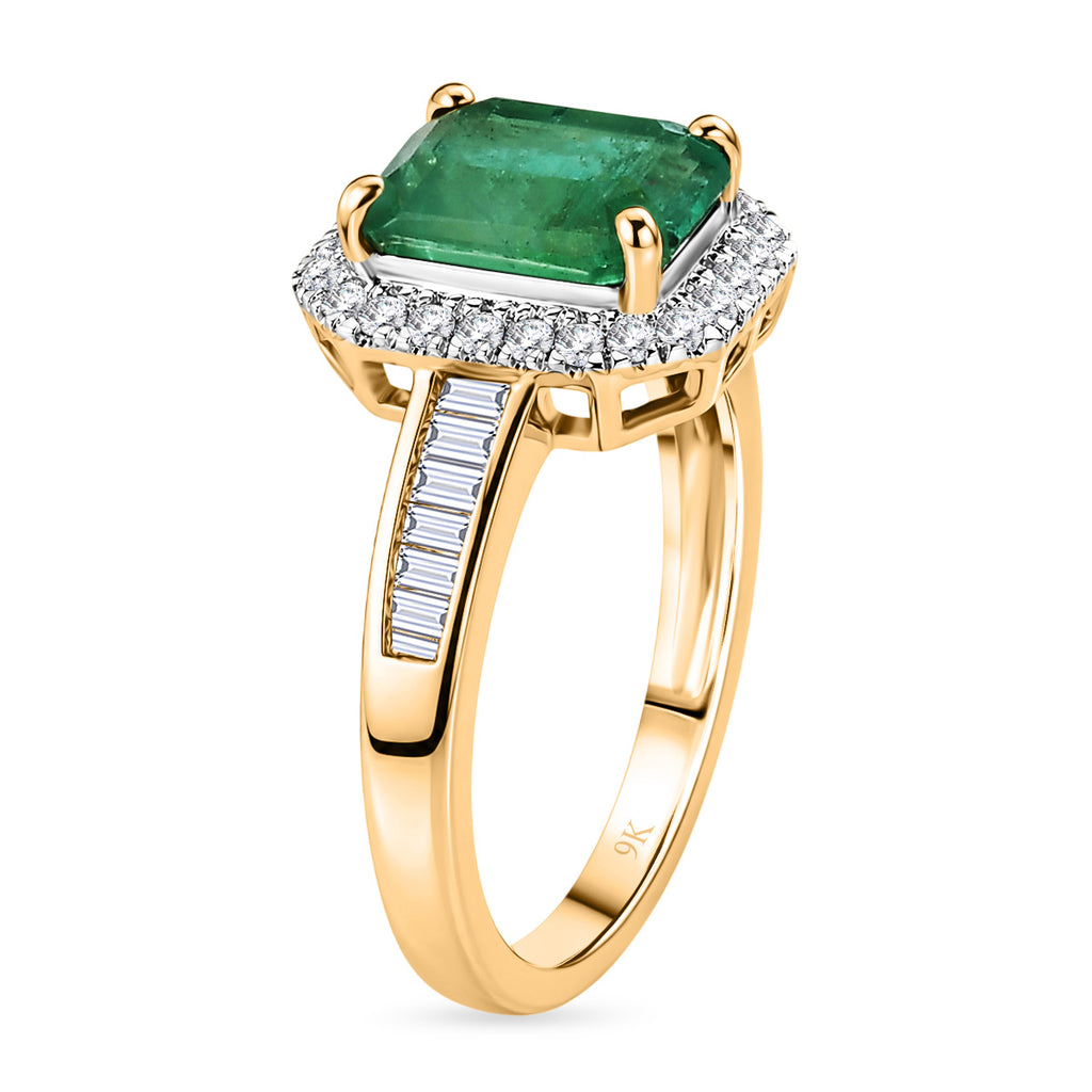 MIDNIGHT SPECIAL - 9K Yellow Gold AAA Premium Zambian Emerald & White Diamond Halo Ring 1.87 Ct._8574967_3