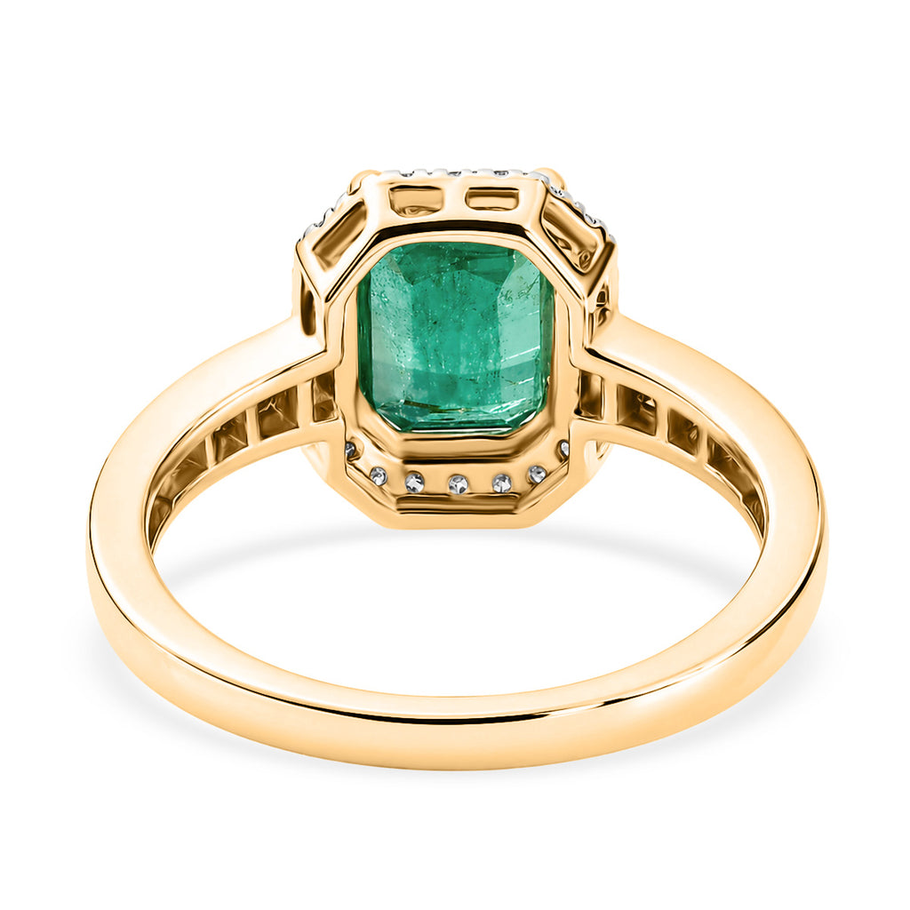 MIDNIGHT SPECIAL - 9K Yellow Gold AAA Premium Zambian Emerald & White Diamond Halo Ring 1.87 Ct._8574967_4
