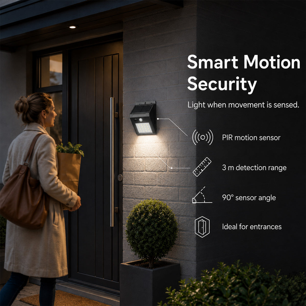 PIR Motion Sensor LED Solar Security Wall Light (270 Lumen) - Black 8574978 1