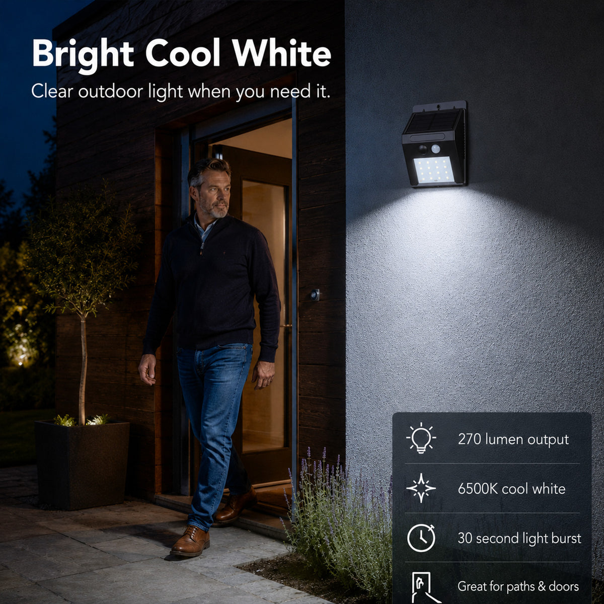 PIR Motion Sensor LED Solar Security Wall Light (270 Lumen) - Black 8574978 3